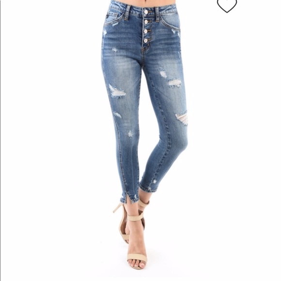 KanCan Button Fly High Rise Skinny Distressed - Picture 15 of 15